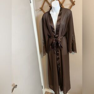 La Vie en Rose chocolate  Brown Sheer Maxi Robe Floral Embroidered Sequin M/L